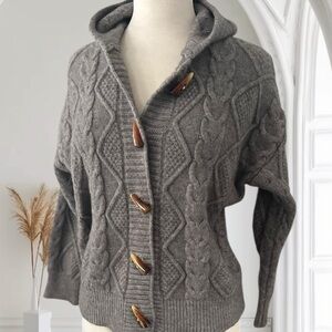 Abercrombie & Fitch Gray Cable Knit Hooded Cardigan